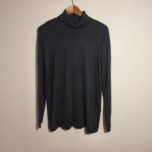 J Jill Silk Cotton Tunic Turtleneck Knit Lightweight Sweater sz L Dark Gray